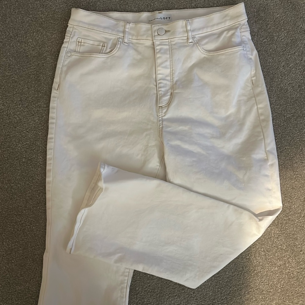 COPY - Loft kick crop white jeans.